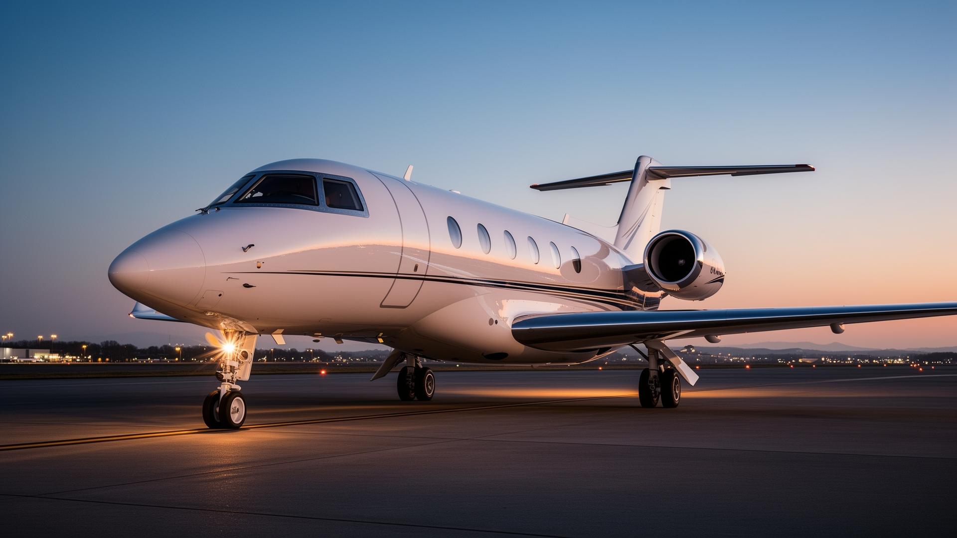Private jet on tarmac at dusk